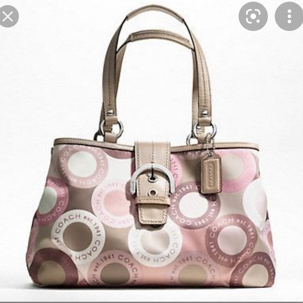 Coach Pink & Beige Signature Circle Print Shoulder Bag